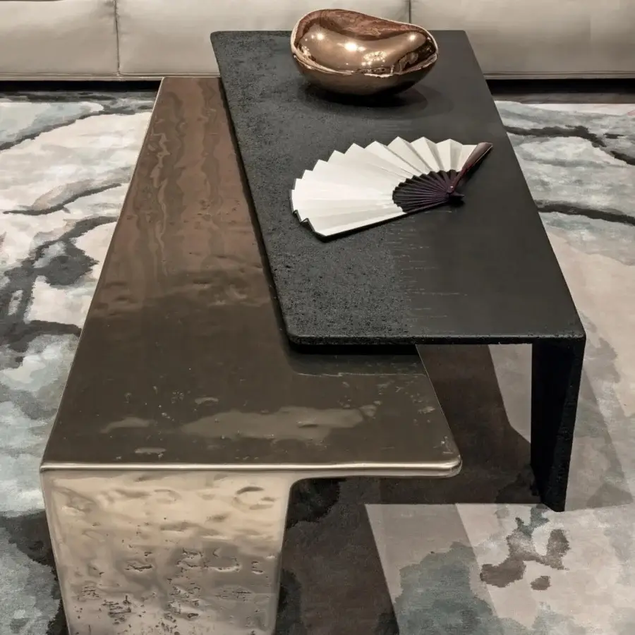 Elegant Visionnaire Lego coffee table with interlocking black concrete and cast aluminum volumes, exhibiting a glossy hand-pigmented finish
