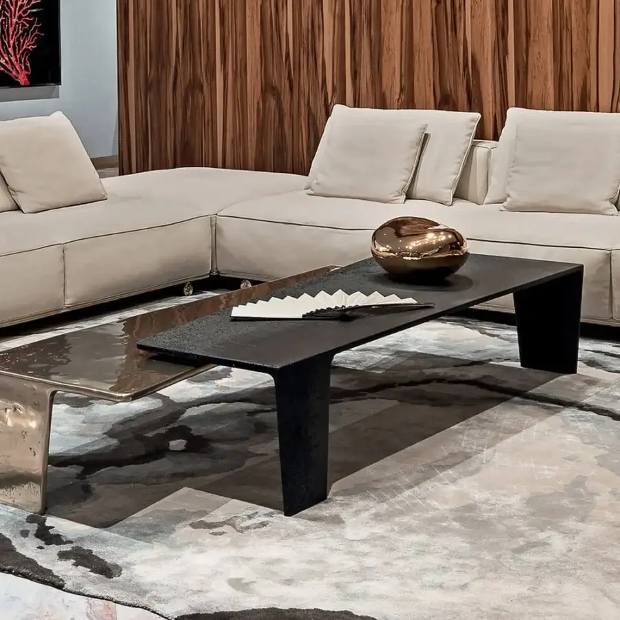 Exceptional Visionnaire Lego coffee table built with interlocking black concrete and cast aluminum volumes with glossy hand-pigmented finish