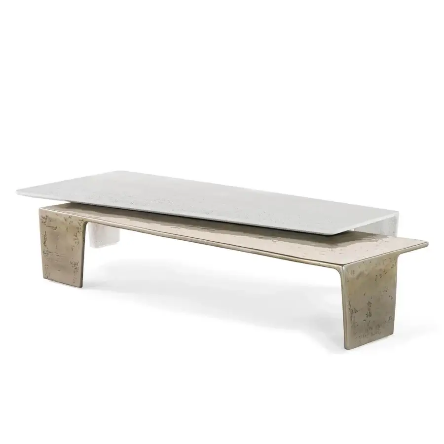 Distinguished Visionnaire Lego coffee table with interlocking cast aluminum and black concrete volumes exhibiting a glossy hand-pigmented finish