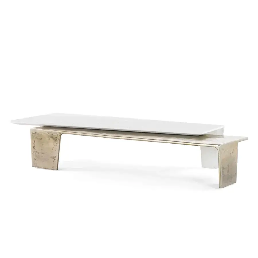 Exceptional Visionnaire Lego coffee table with interlocking cast aluminum and black concrete volumes offering a glossy finish