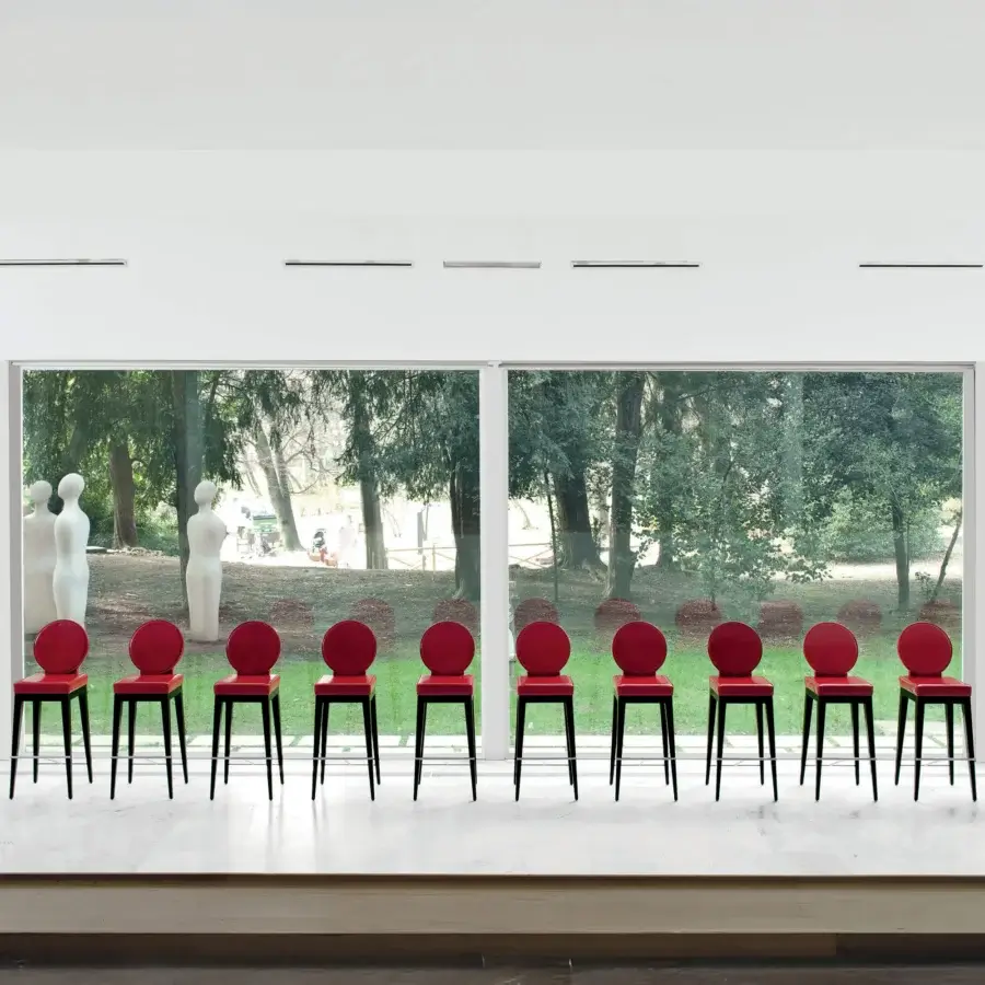 Elegant Mascheroni Martini bar stool crafted with red ox leather and a glossy finish