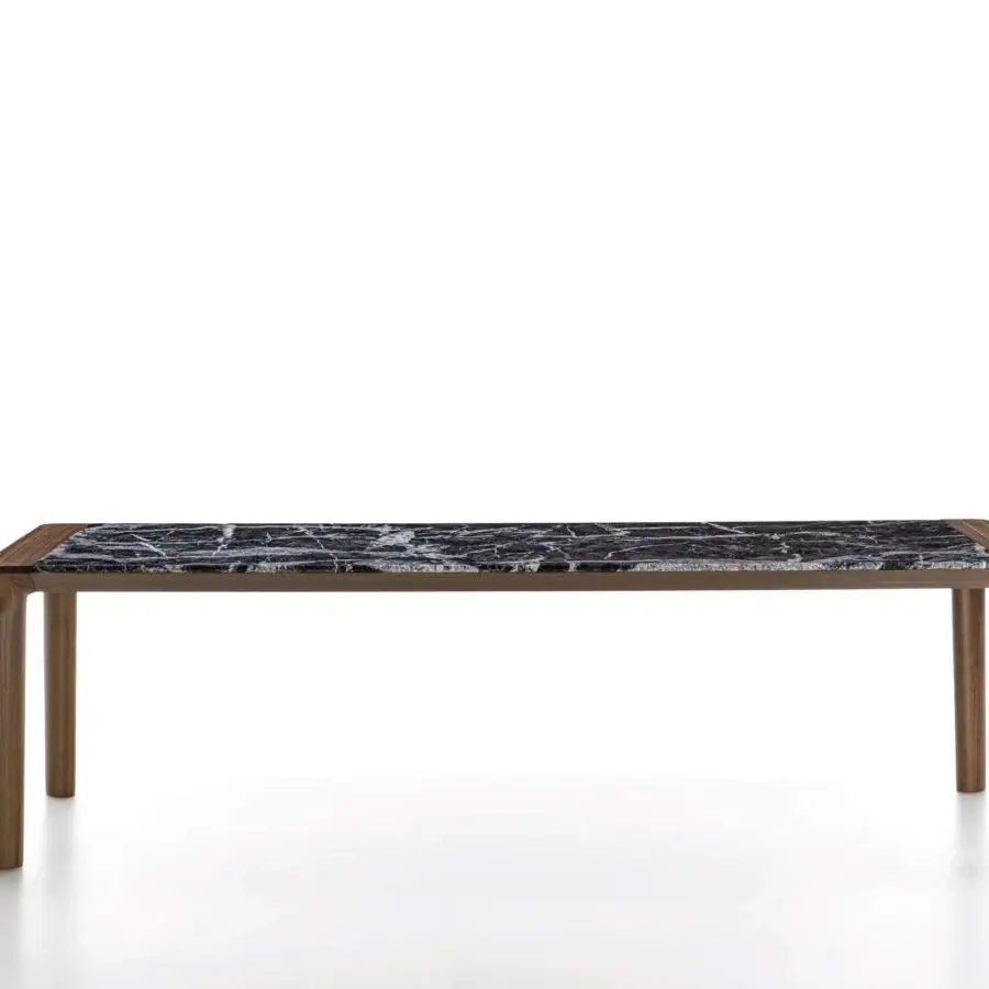 Superior Porada Amphora table crafted with Canaletta walnut and a striking marble tabletop in a satin finish