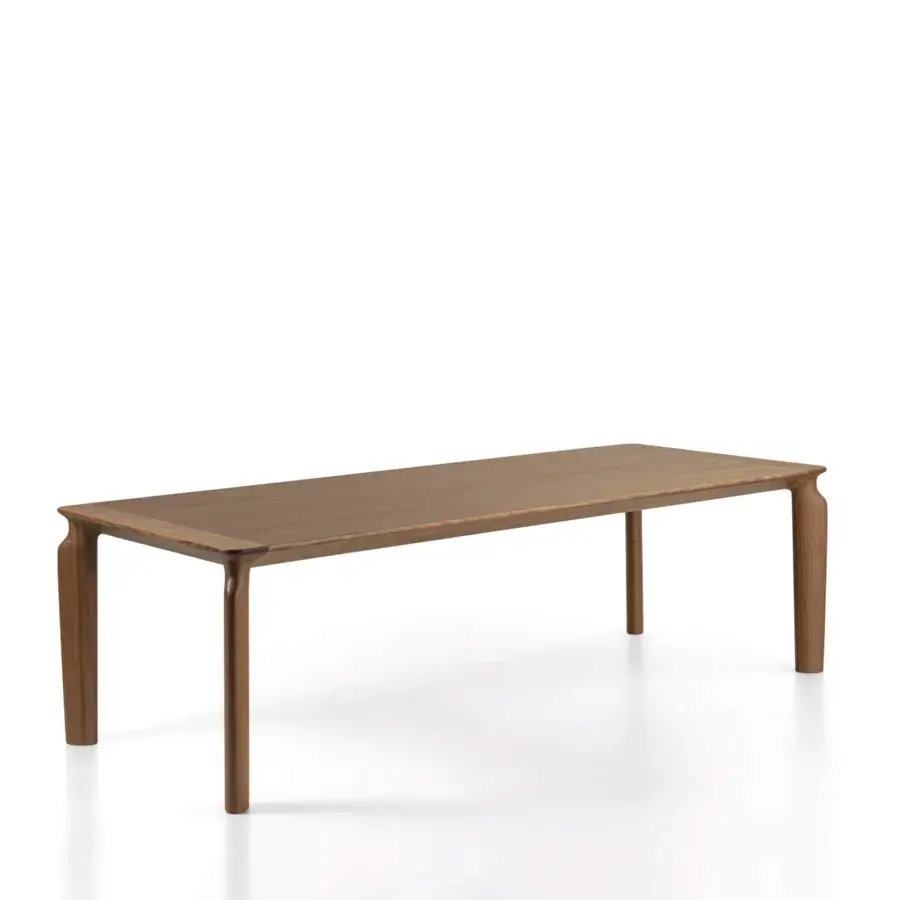 Distinguished Porada Amphora table crafted with solid Canaletta walnut in a satin medium-toned brown showcasing natural wood grain patterns