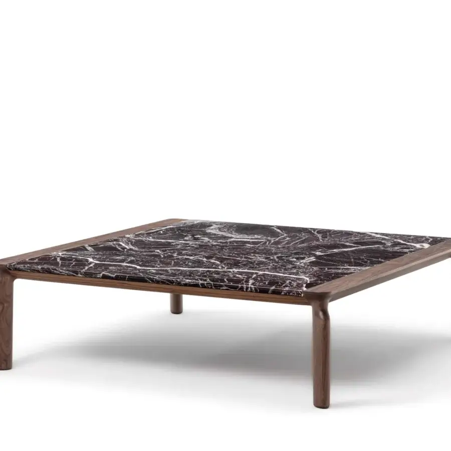 Distinguished Porada Askos coffee table with dark marble and Canaletta walnut legs in a satin finish