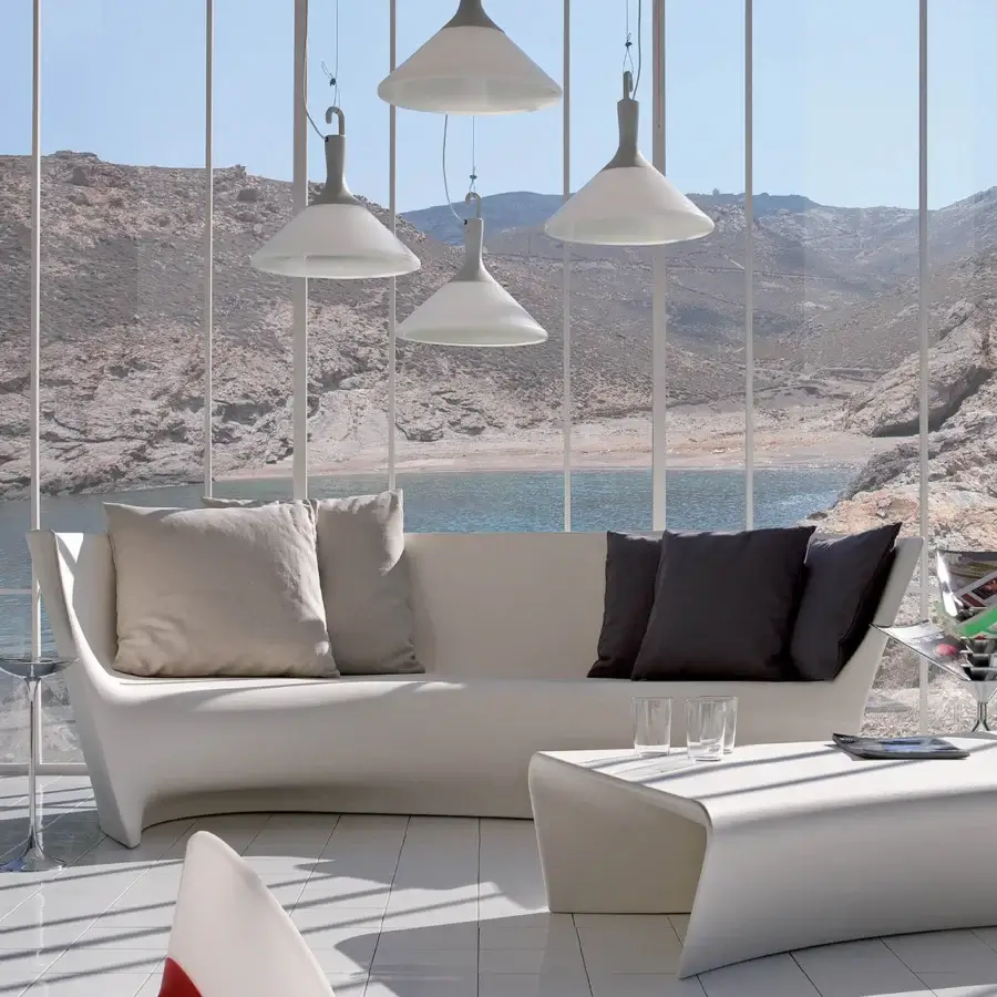 Superior Driade Grand Plié sofa crafted in white polyethylene monoblock with a smooth matte finish
