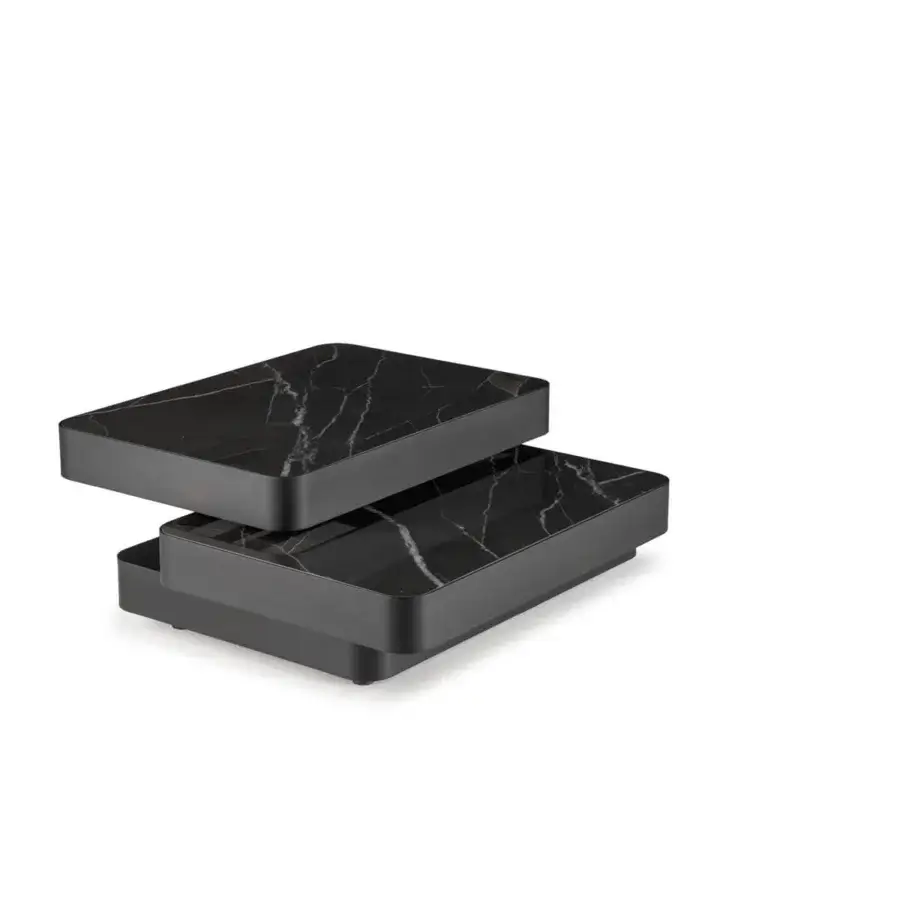 Distinguished Naos Aurum coffee table with extendable black marble and prominent white veining in a dark matte finish
