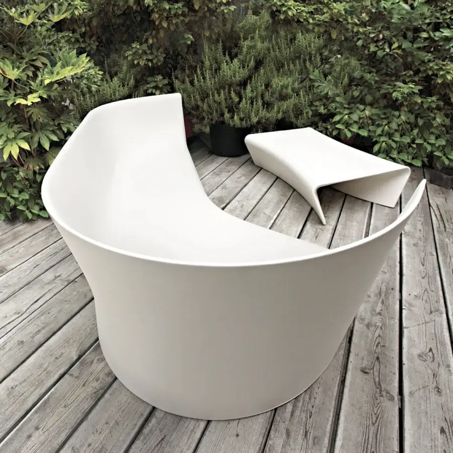 Elegant Driade Piaffè coffee table crafted in bright white matte polyethylene monoblock with a sculptural form