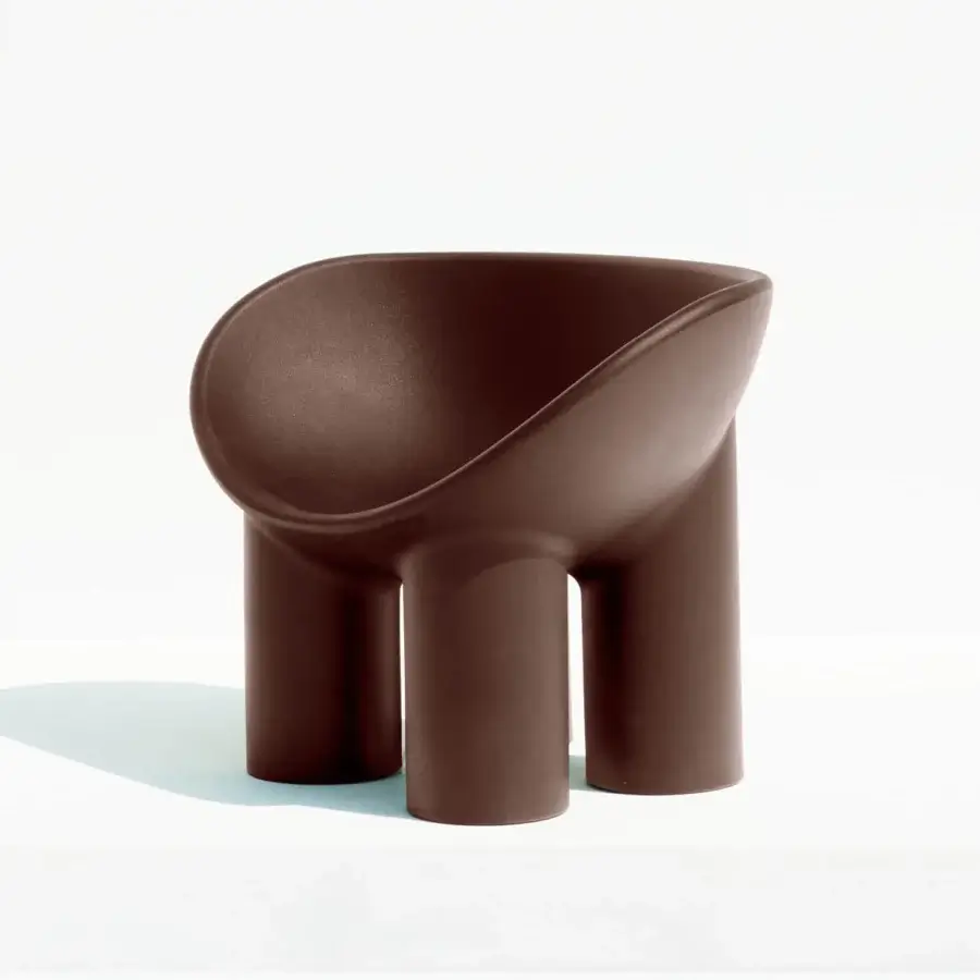 Exceptional Driade Roly Poly lounge chair with playfully modern form molded in dark brown polyethylene and matte finish