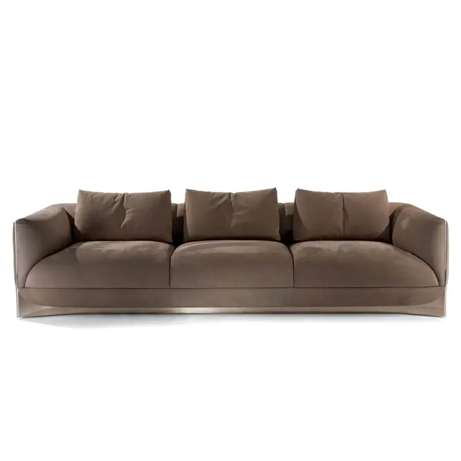 Captivating Visionnaire Ca’ Foscari sofa with warm brown leather or fabric upholstery and polished steel base