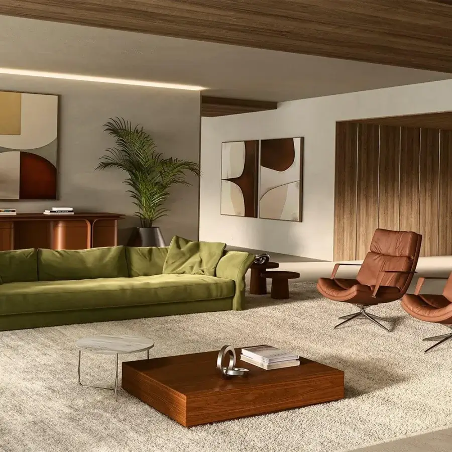 Distinguished Mascheroni Cabrio lounge chair with rich brown vegetable leather upholstery and polished metallic swivel base
