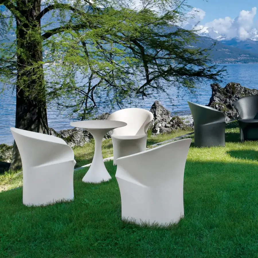 Distinguished Driade Kissi Kissi Bistrot table crafted in off-white polyethylene with a smooth matte finish and gently rounded form