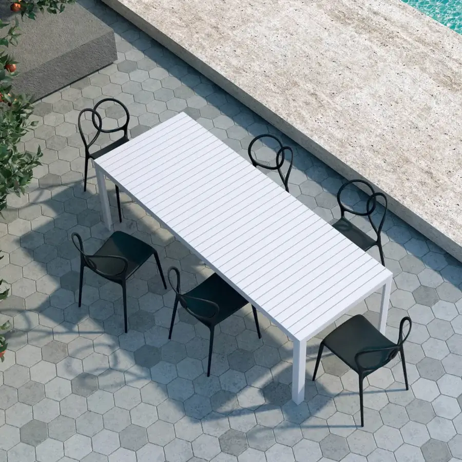 Exceptional Driade Kalimba table crafted in extruded aluminum with a white polyester powder-coated slatted top