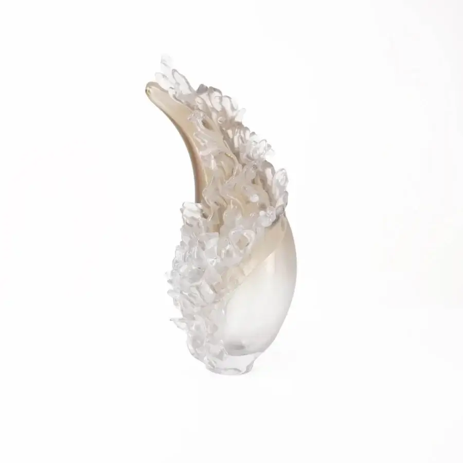 Superior Wave Murano Glass Plume vase in translucent pale neutral glass with iridescent feather-like projections
