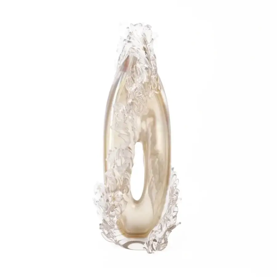 Exceptional Wave Murano Glass Plume vase in translucent glass with iridescent finish and feather-like wave formations crafted in Italy