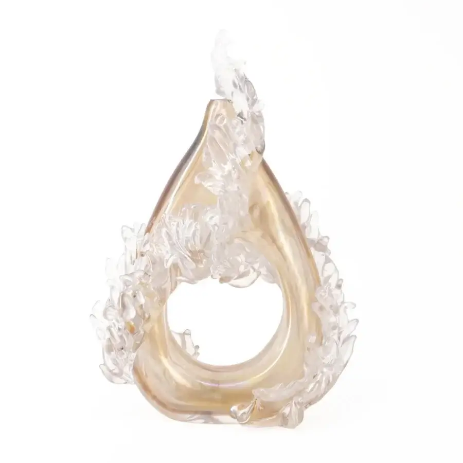 Distinguished Wave Murano Glass Plume vase in pale amber translucent glass with clear plume extensions and *Iride* finish