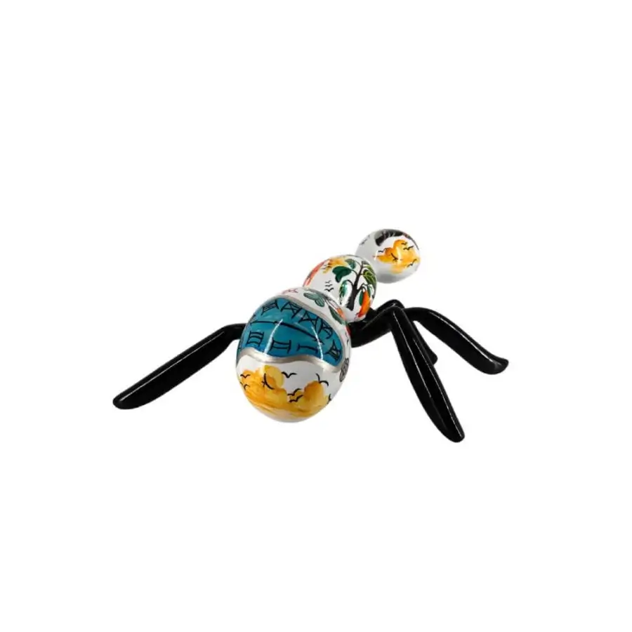 Distinguished Juliarte Ant sculpture handcrafted from stone powder and fiberglass with glossy yellow and blue hues