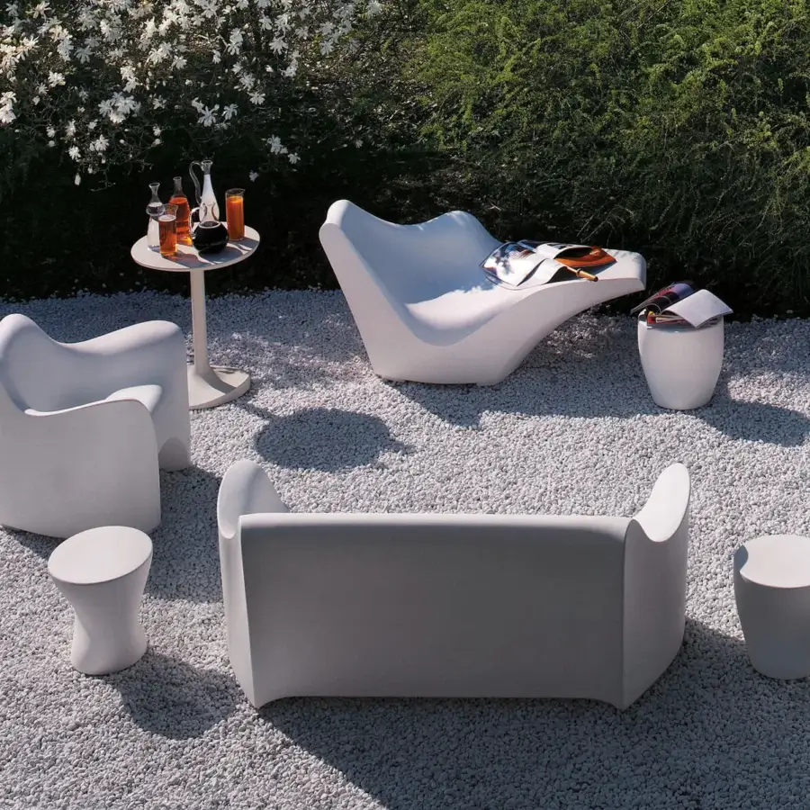 Exceptional Driade Tokyo-Pop lounge chair with single-block molded polyethylene construction in light gray with a matte finish