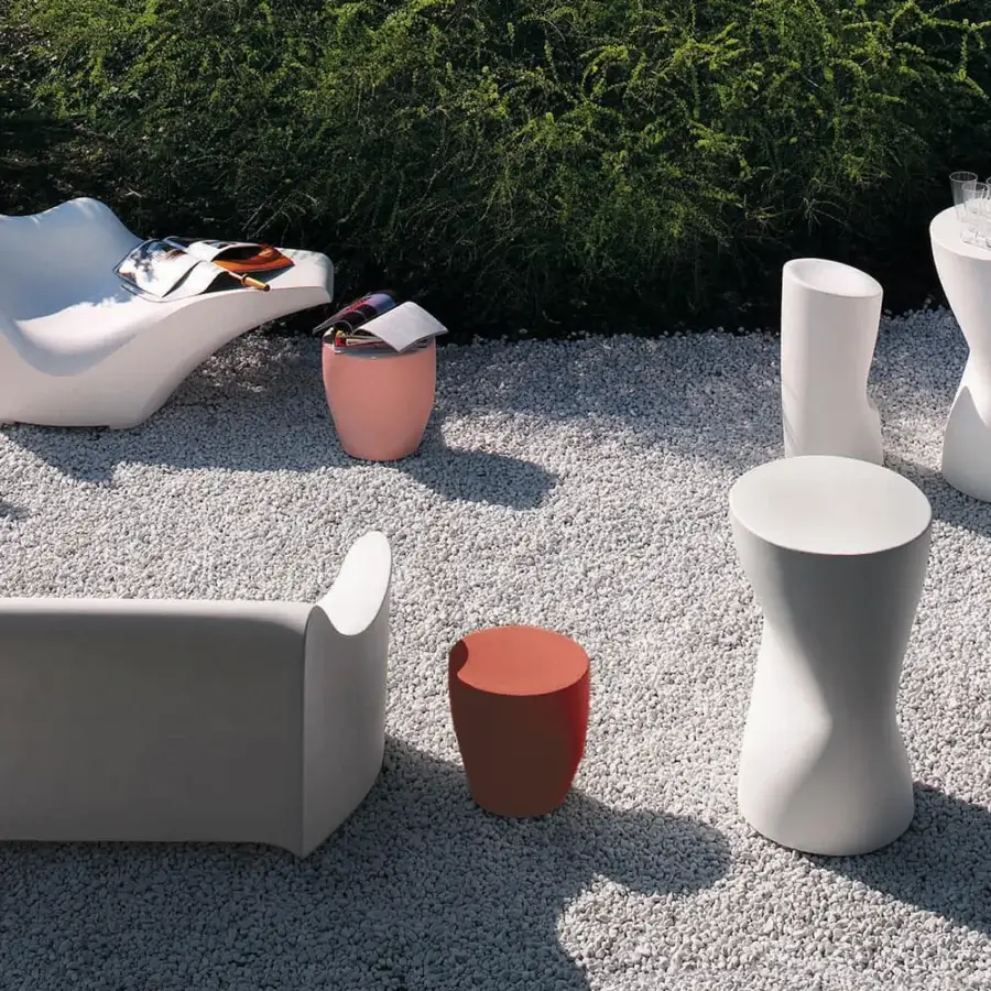 Distinguished Driade Tokyo-Pop coffee table set rotationally molded in polyethylene with a smooth matte white finish