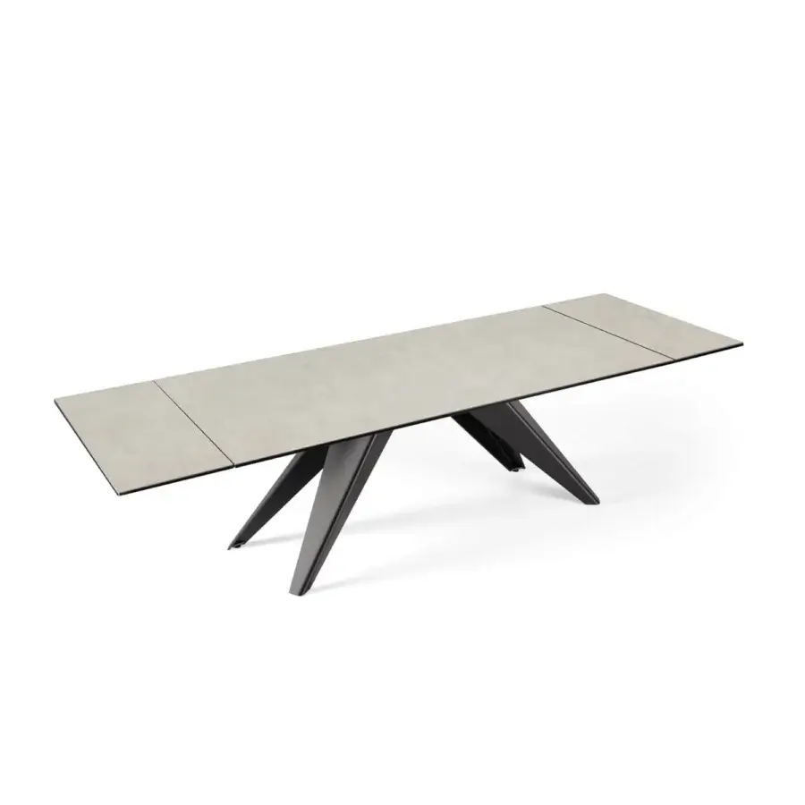 Superior Naos Ant table with light gray ceramic tabletop and sleek painted metal base crafted in Italy