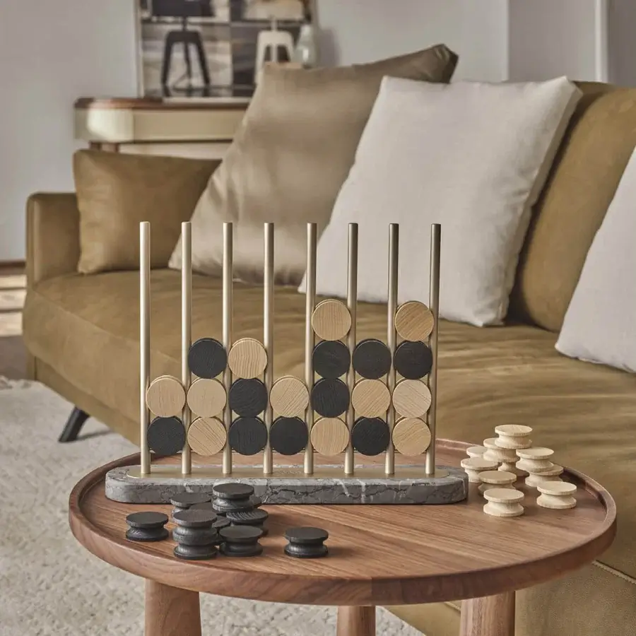 Sophisticated Porada Chiaroscuro board game built with natural and stained ash, marble, plus anodized aluminum frame
