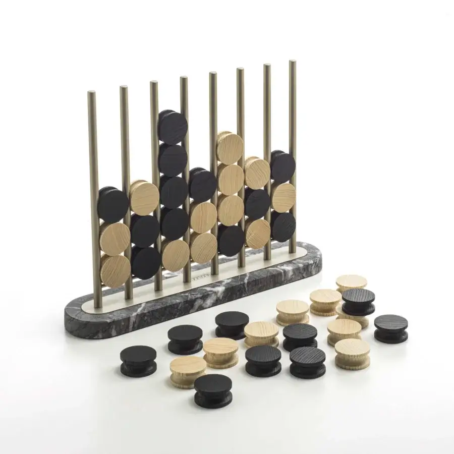 Exceptional Porada Chiaroscuro board game in Italy with grey marble, anodized aluminum rods and ash wood playing pieces