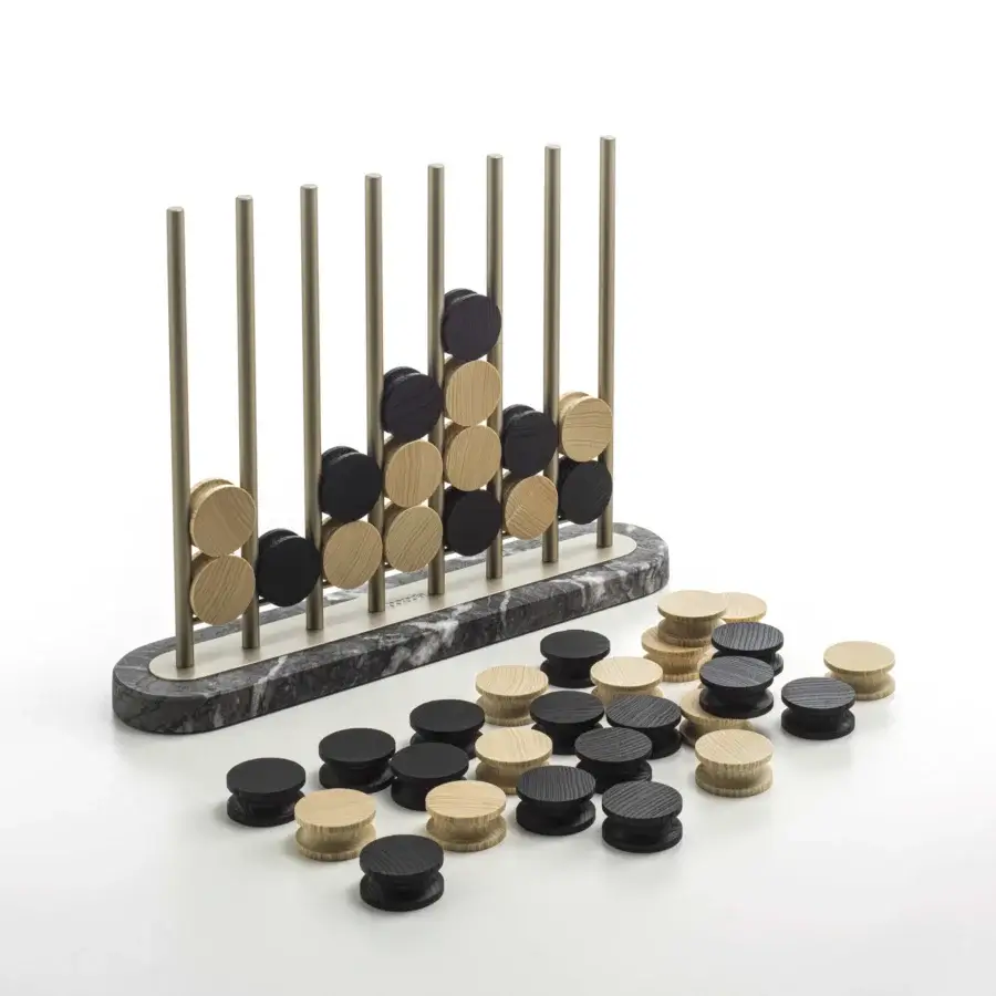 Distinguished Porada Chiaroscuro board game crafted with marble, anodized aluminum and natural stained ash pieces
