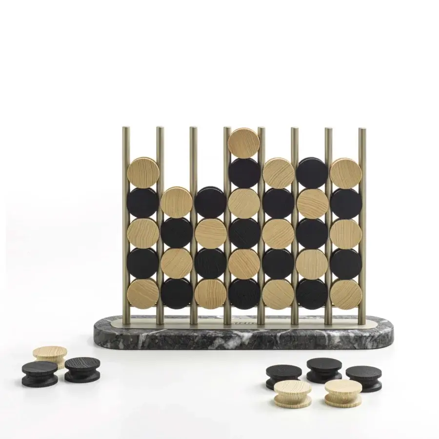 Elegant Porada Chiaroscuro board game crafted in Italy with polished marble, anodized aluminum and contrasting ash wood