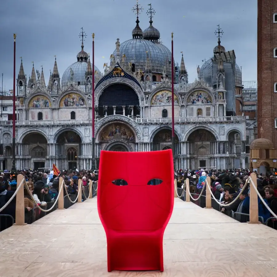 Exceptional Driade Nemo Lounge chair sculpted from deep red polyethylene with a smooth matte finish