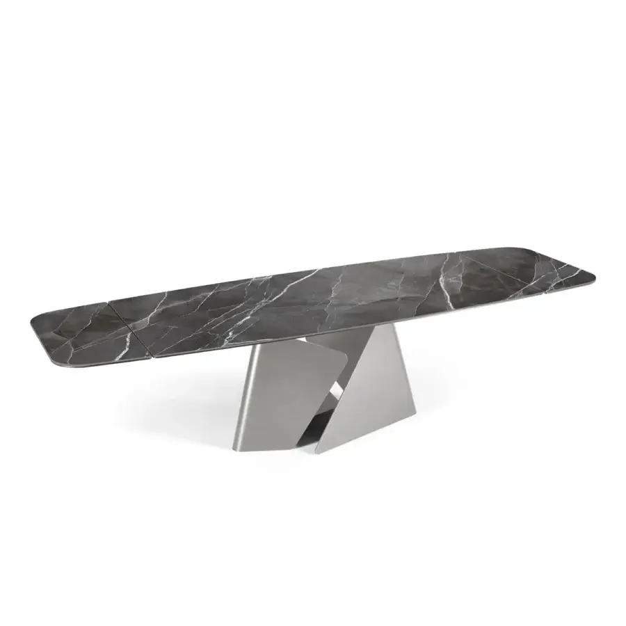 Distinguished Naos Fusion table with dark grey and white marbleized ceramic tabletop and glossy painted metal base