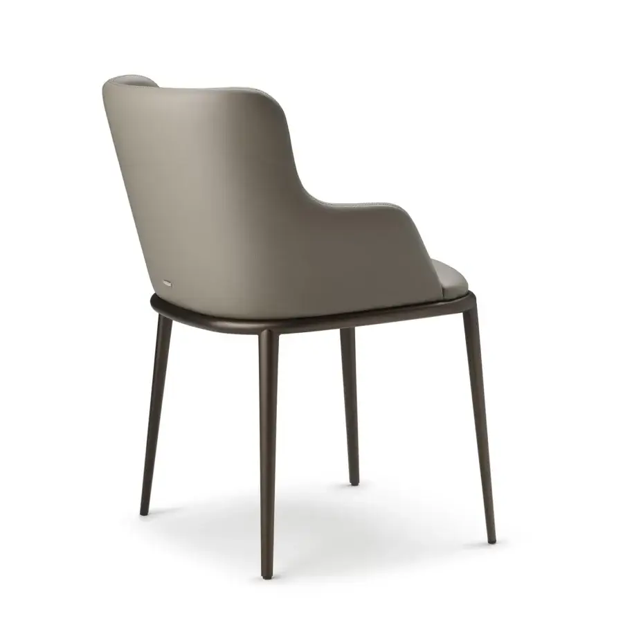Elegant Cattelan Italia Magda ML armchair with smooth gray-taupe leather and sleek matte metal legs