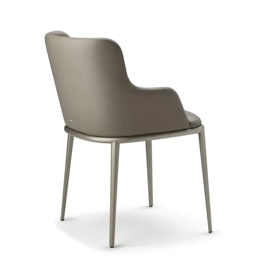 Superior Cattelan Italia Magda ML armchair upholstered in smooth gray-taupe synthetic leather with curved solid wood framing