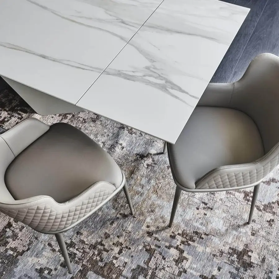 Distinguished Cattelan Italia Magda ML Couture armchair with light grey leather-like textile and matte metal legs