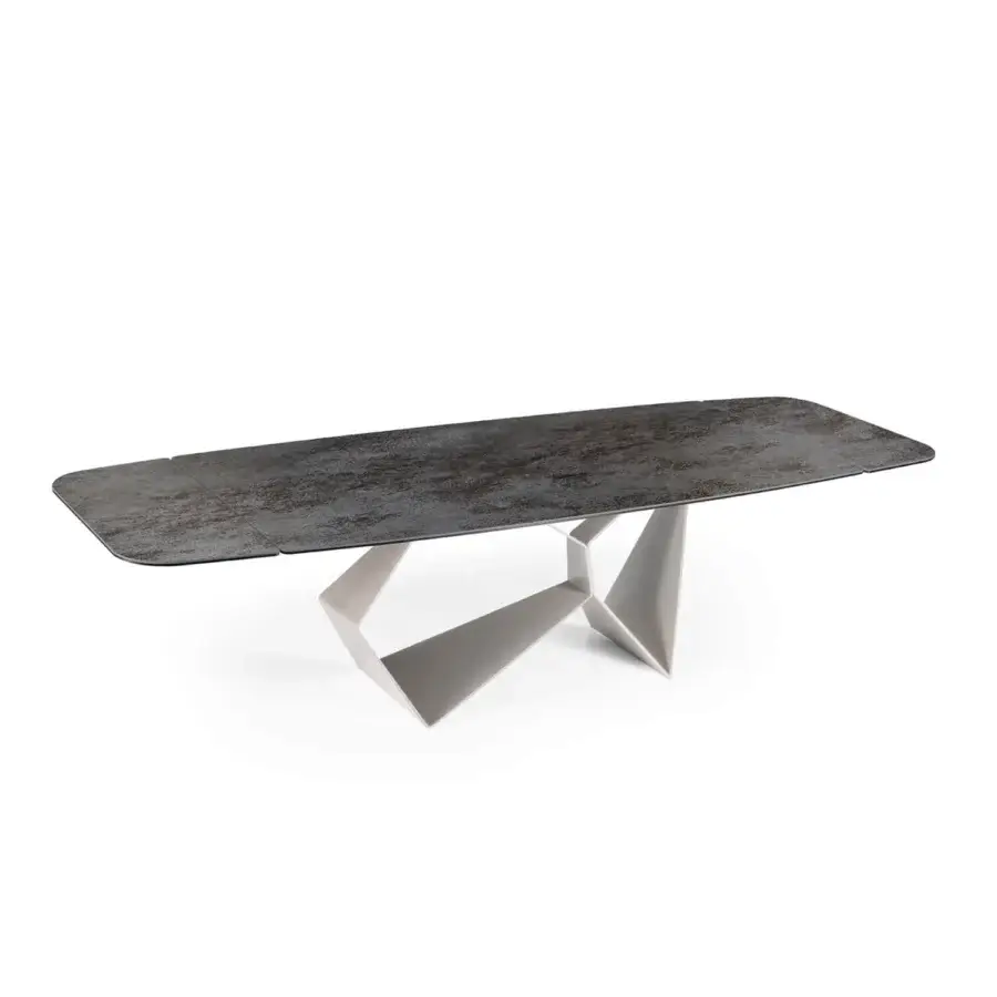 Exceptional Naos Gravity table with dark mottled ceramic tabletop and matte gray painted metal base