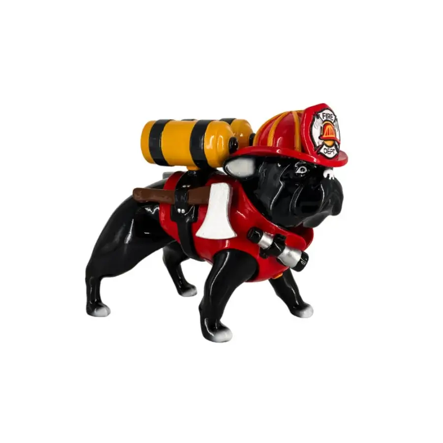 Distinguished Juliarte Bulldog Parade sculpture handcrafted in stone powder and fiberglass with glossy red and black paint