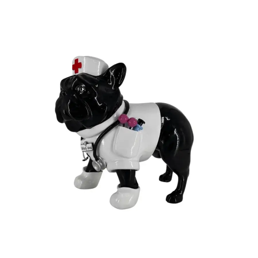 Luxury Juliarte Bulldog Parade sculpture crafted in stone powder and fiberglass with glossy black and white finish