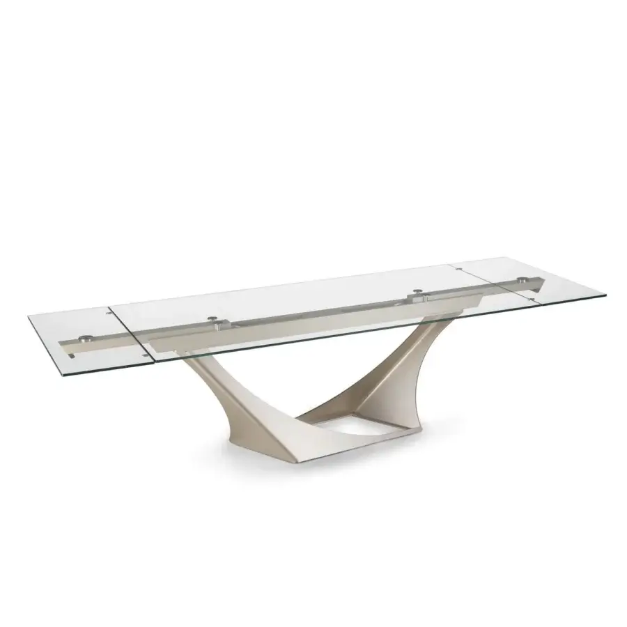 Exceptional Naos Efesto table with transparent glass top and sculpted painted metal base crafted in a muted gold tone