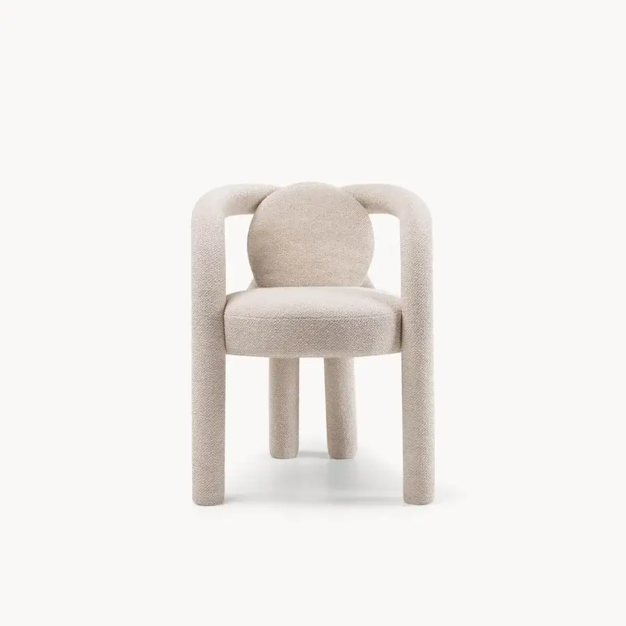 Distinguished Visionnaire Shibari chair with soft textured stretch fabric, curved metal legs, and matte finish