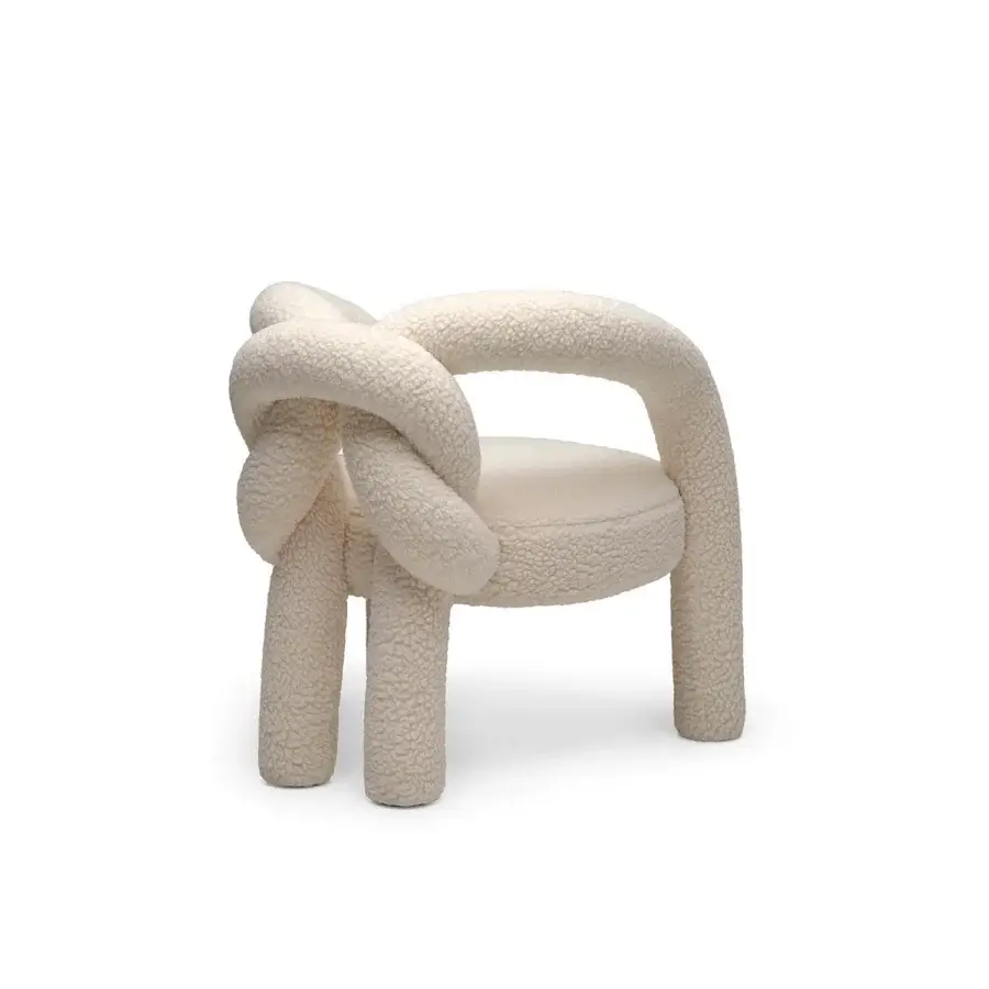 Innovative Visionnaire Shibari lounge chair with curved metal frame upholstered in textured off-white recycled PET “Paddington” fabric