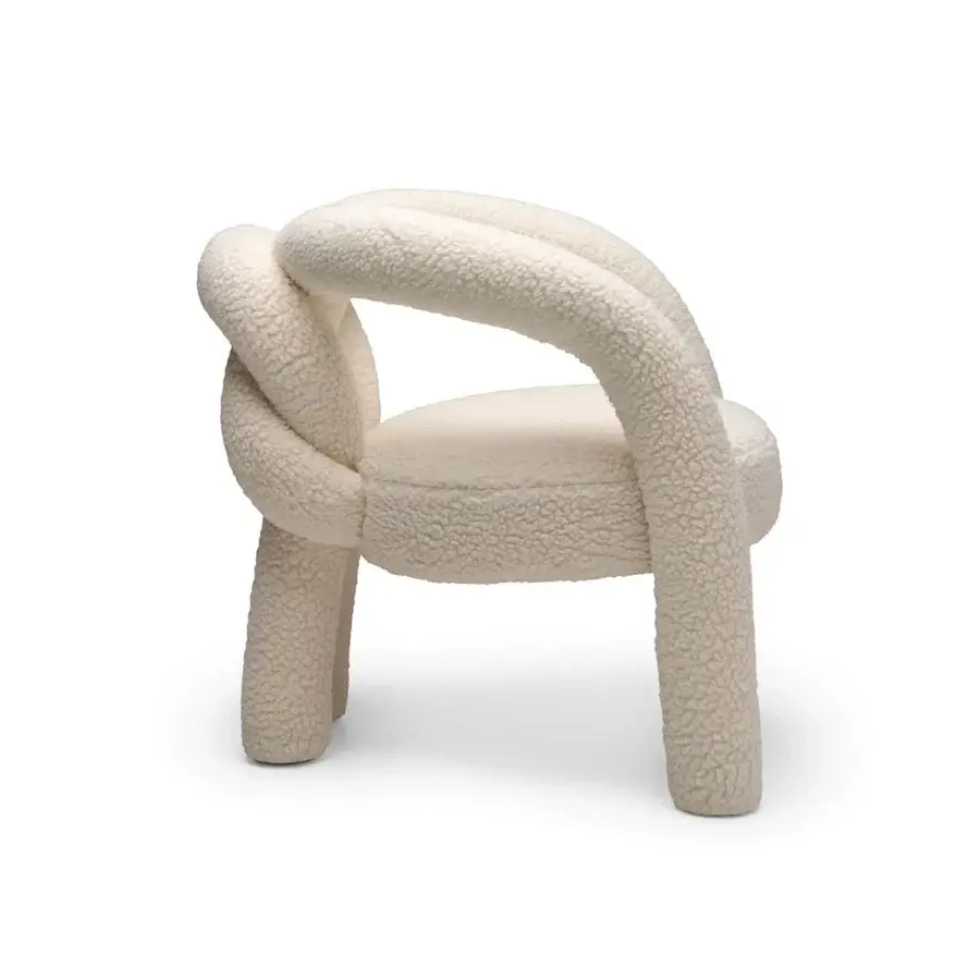 Exceptional Visionnaire Shibari lounge chair with creamy off-white recycled PET fabric and curved powder-coated metal frame