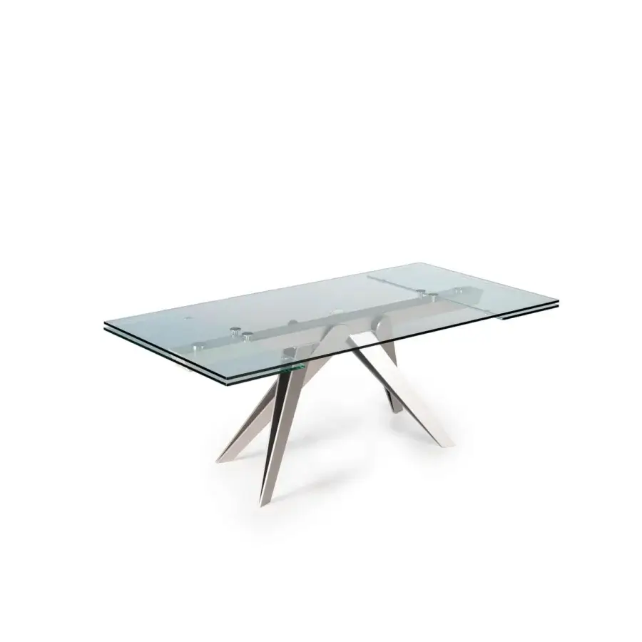 Superior Naos Somnia table with clear glass tabletop and polished silver metal base crafted in Italian design