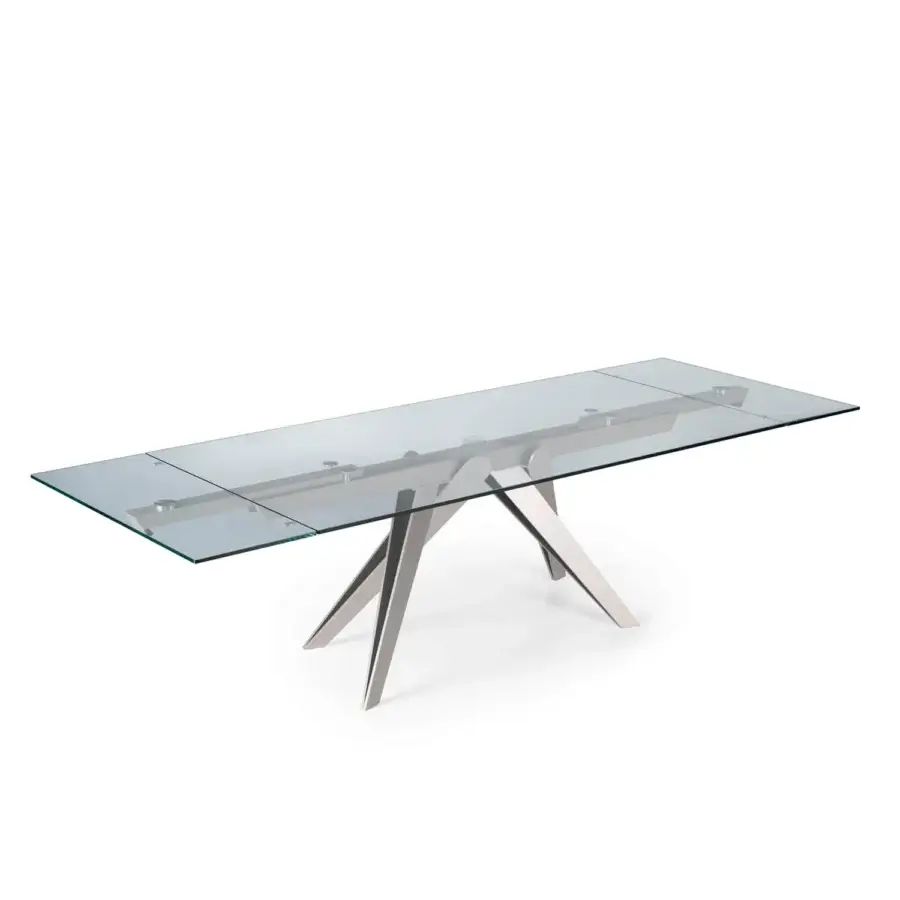 Exceptional Naos Somnia table with clear glass tabletop and sleek polished metal base crafted for modern minimalist style