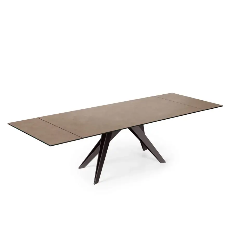 Distinguished Naos Somnia table with neutral brown ceramic tabletop and sleek painted metal base crafted for versatile dining