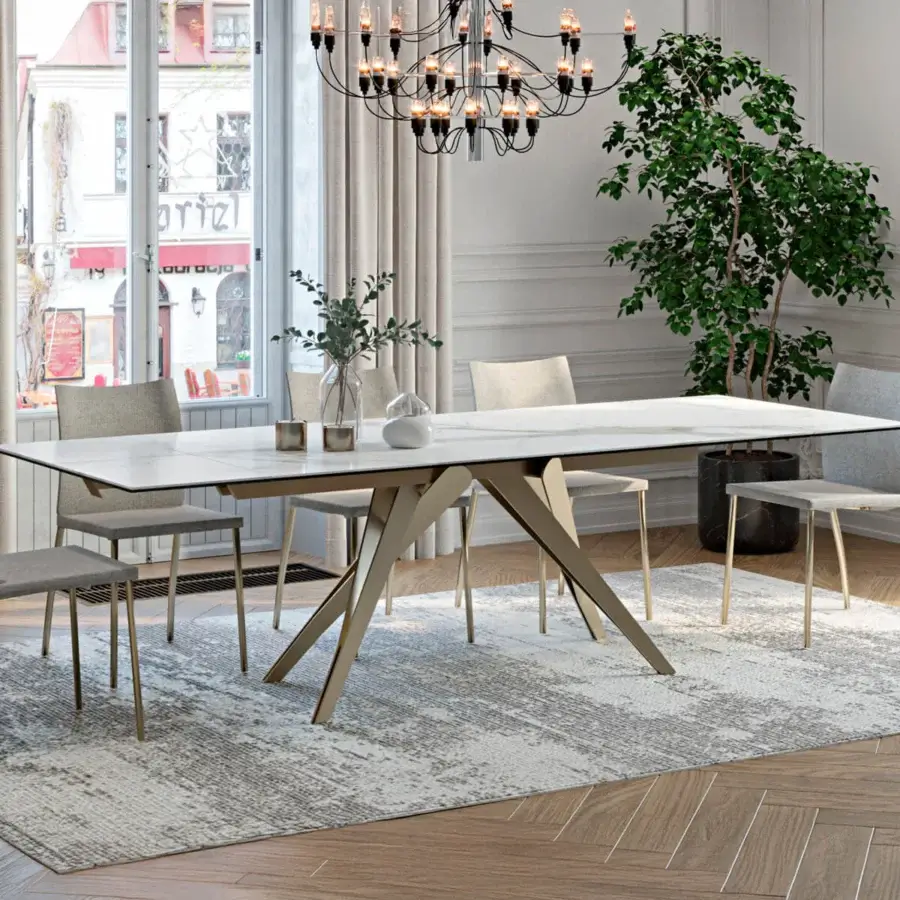 Distinguished Naos Somnia table with light glass tabletop and sleek gold-toned painted metal base