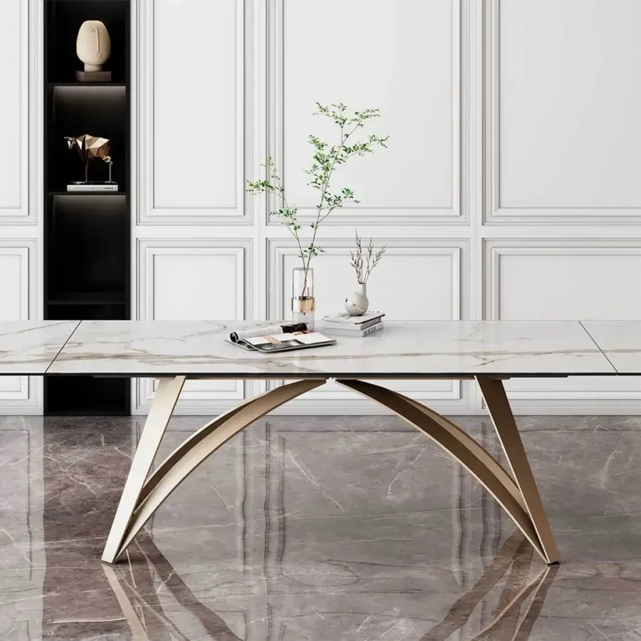 Superior Naos Brunelleschi table with glossy ceramic tabletop and radiant gold-toned painted metal base