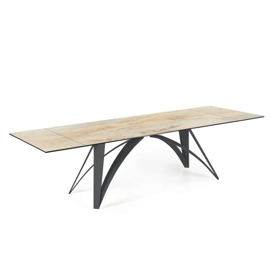 Exceptional Naos Brunelleschi table crafted with a marbled beige ceramic tabletop and dark matte black painted metal base