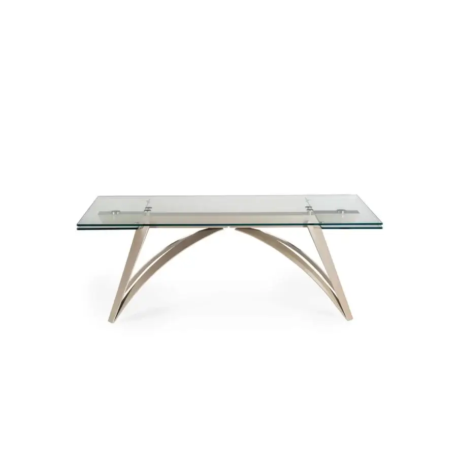 Elegant Naos Brunelleschi table crafted with clear glass and a silver-toned painted metal base exhibiting Italian design