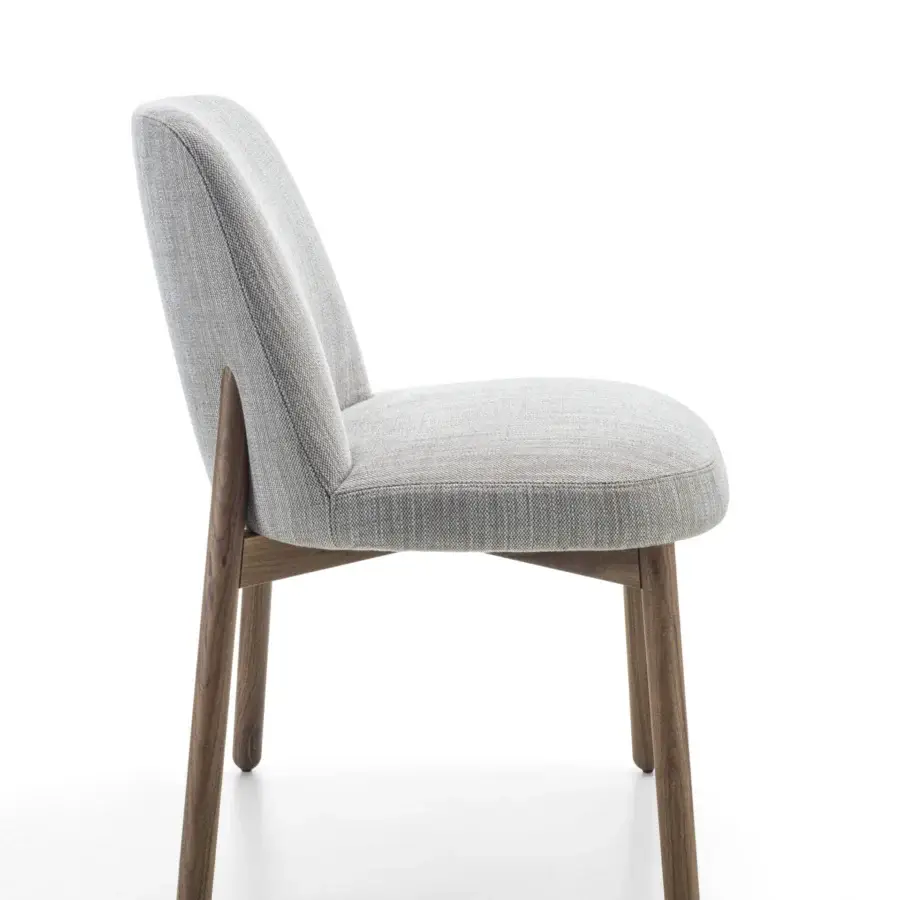 Distinguished Porada Abby chair with a light gray textile seat and Canaletto walnut frame in a satin finish