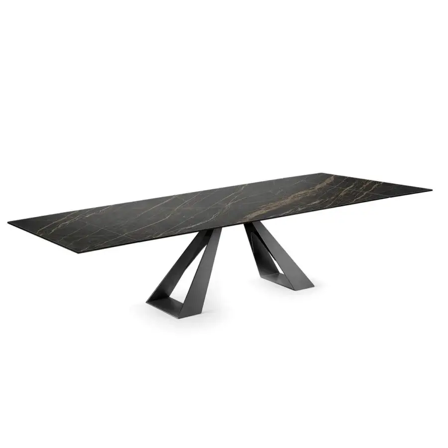Distinguished Naos Diapason table crafted with black ceramic and dark matte metal exhibiting intersecting angular supports