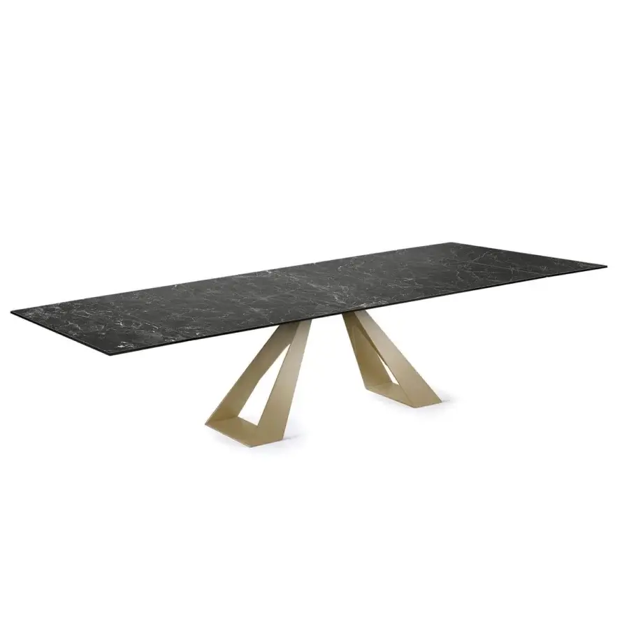 Sophisticated Naos Diapason table crafted with dark ceramic and golden-toned painted metal in a satin finish
