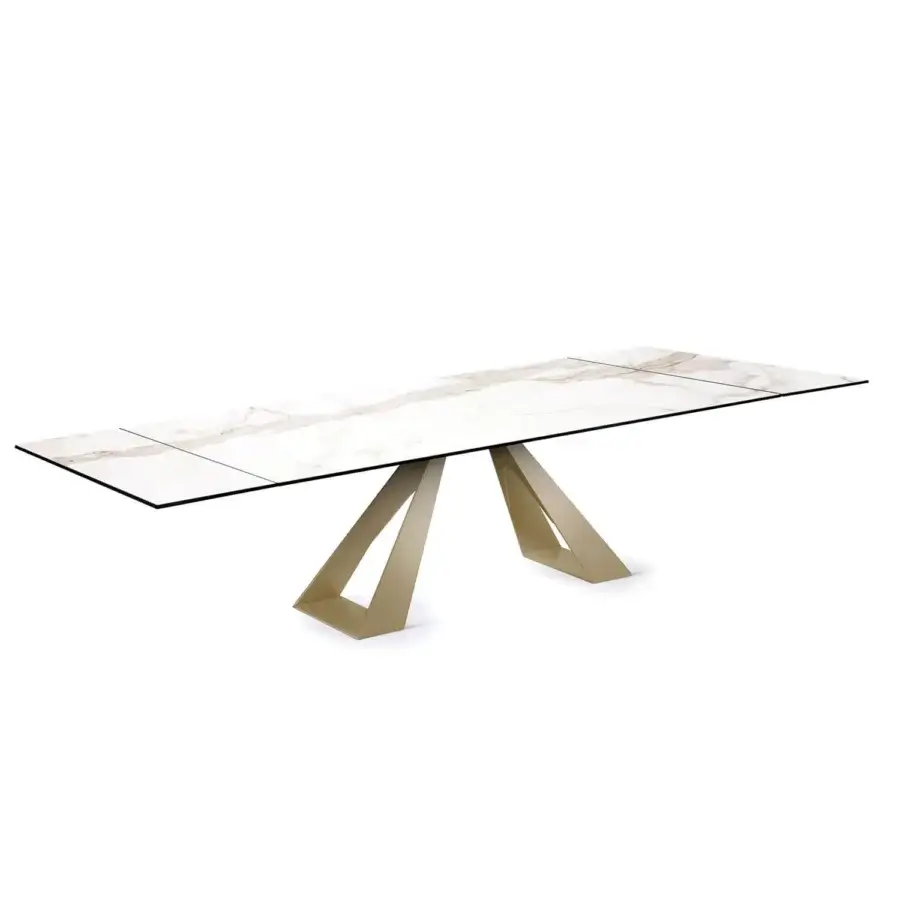 Distinguished Naos Diapason table with light beige ceramic and golden satin-finish painted metal base